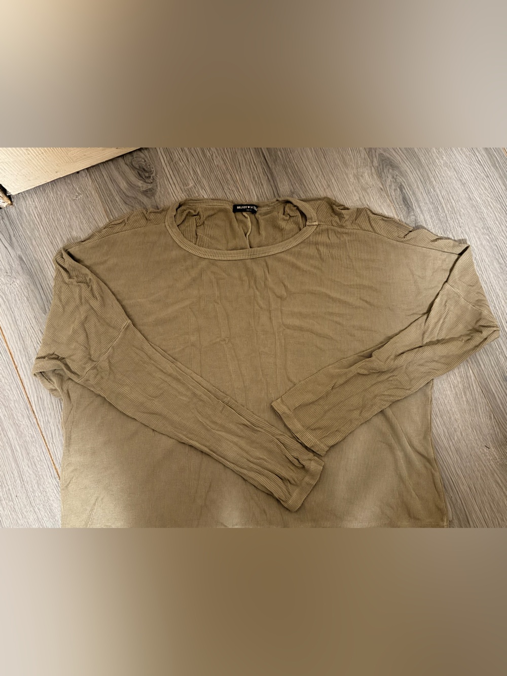 Brandy Melville Olive Ribbed Long Sleeve Crew Neck Top